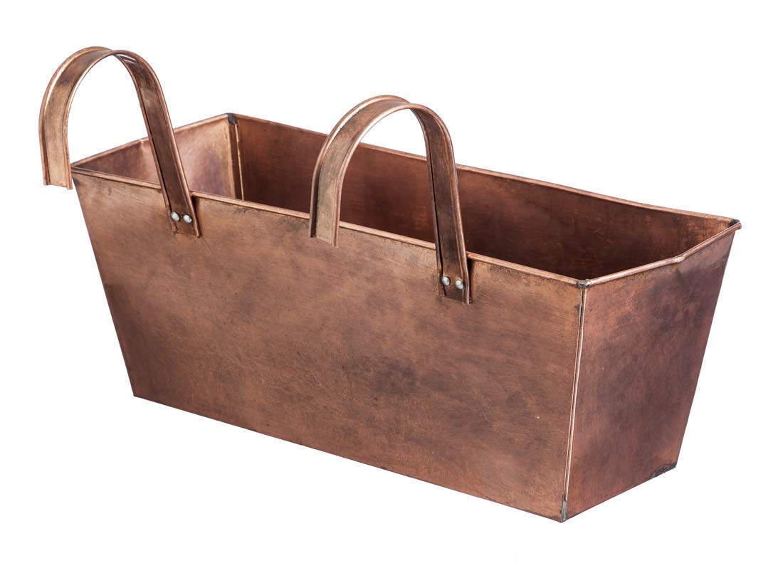 Evergreen Garden antique copper planter, side view, perfect for patios and balconies