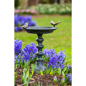 Side view of Evergreen Garden bird bath stand for sturdy display