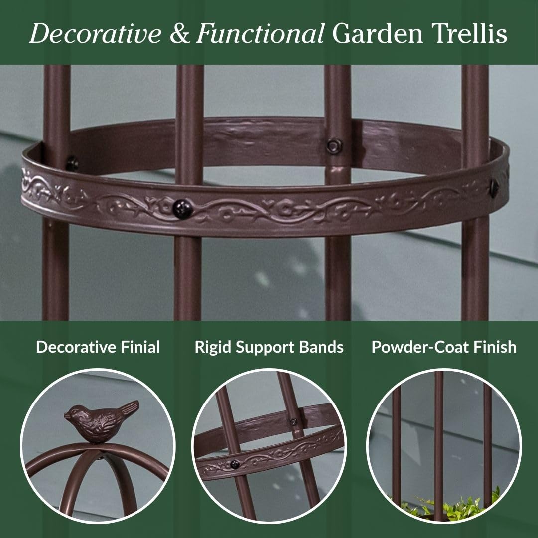 Bronze cast-iron bird finial on Evergreen Garden obelisk