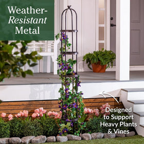 Evergreen Garden floral pattern detail adds visual interest to garden setup.