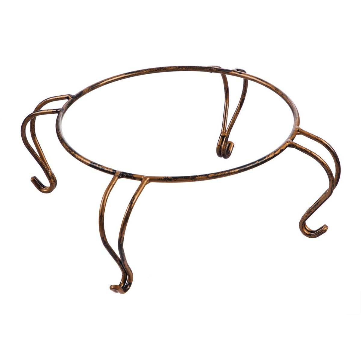 Evergreen Garden metal scroll pedestal, front view, ideal for elevating a planter or bird bath.