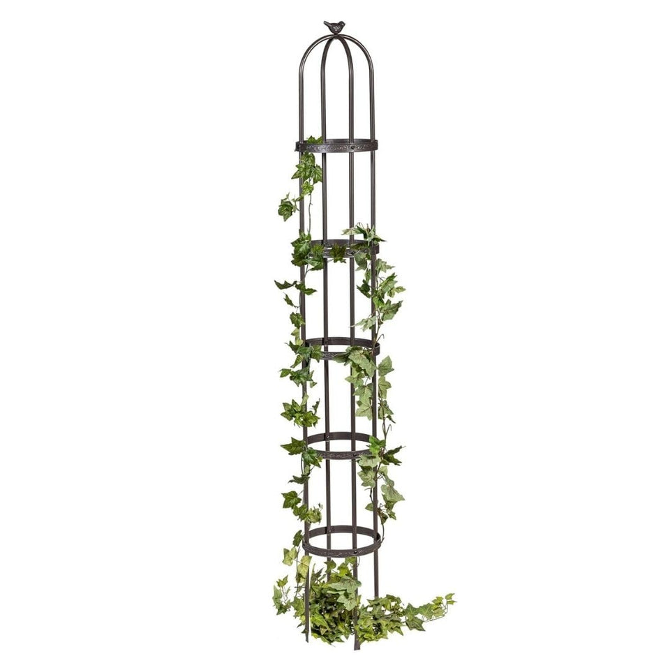 Evergreen Garden obelisk 7ft front view with bronze finish as a garden focal point