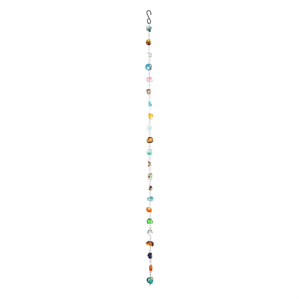 Evergreen Garden rain chain with colorful glass for stylish gutter drainage.