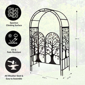 Evergreen Tree of Life gate detail highlighting decorative design for wedding backdrop ideas.