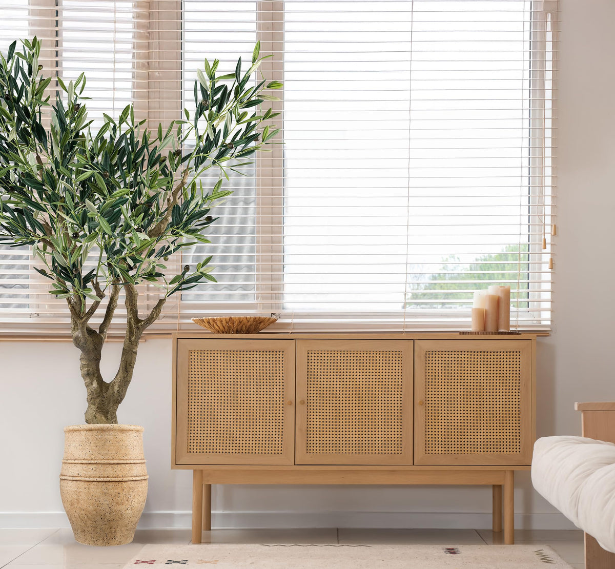 Everleaf Aria Planter in Dune, side view highlighting lightweight design for easy placement