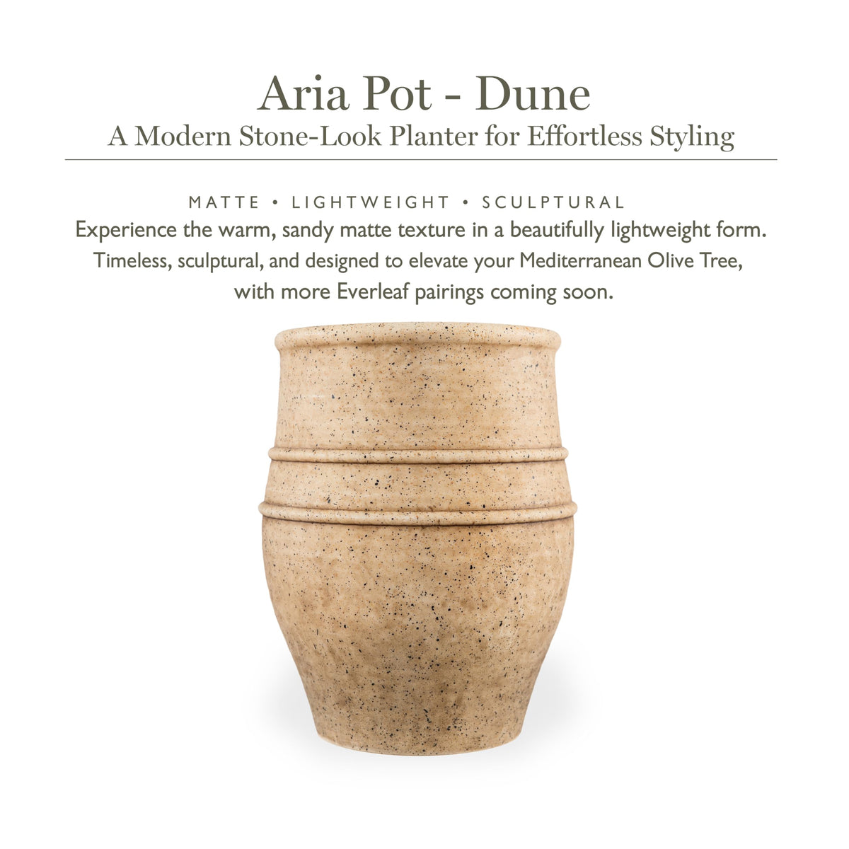 Everleaf Aria Planter in Dune, top-angle view shows texture of the matte finish