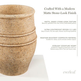 Everleaf Aria Planter in Dune paired with faux tree for ready-to-display styling