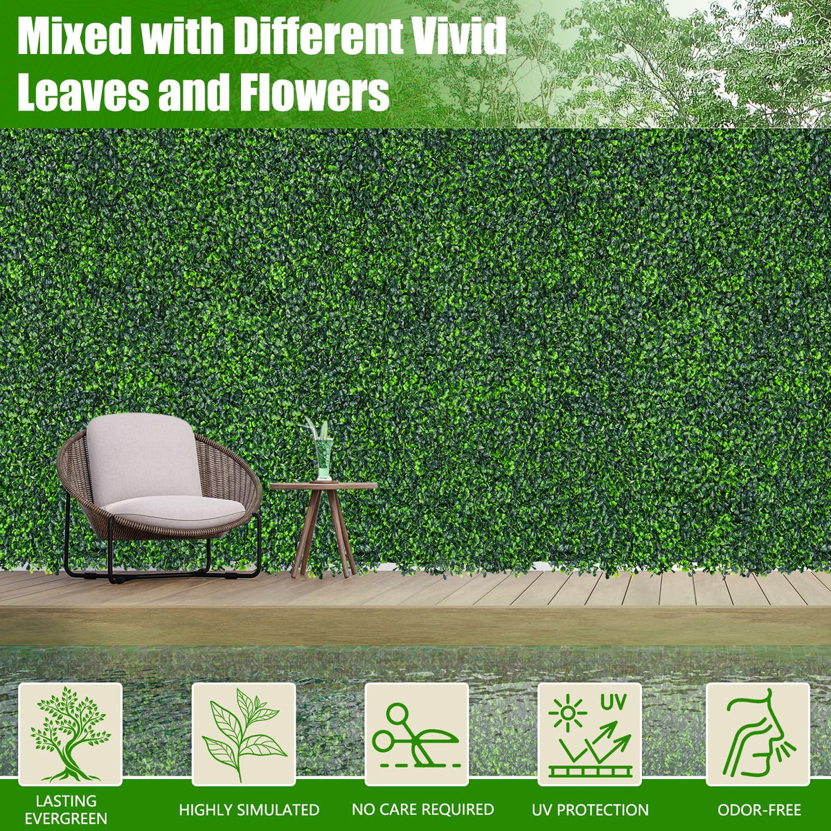 EverNature UV-resistant foliage color maintained in sun and shade.