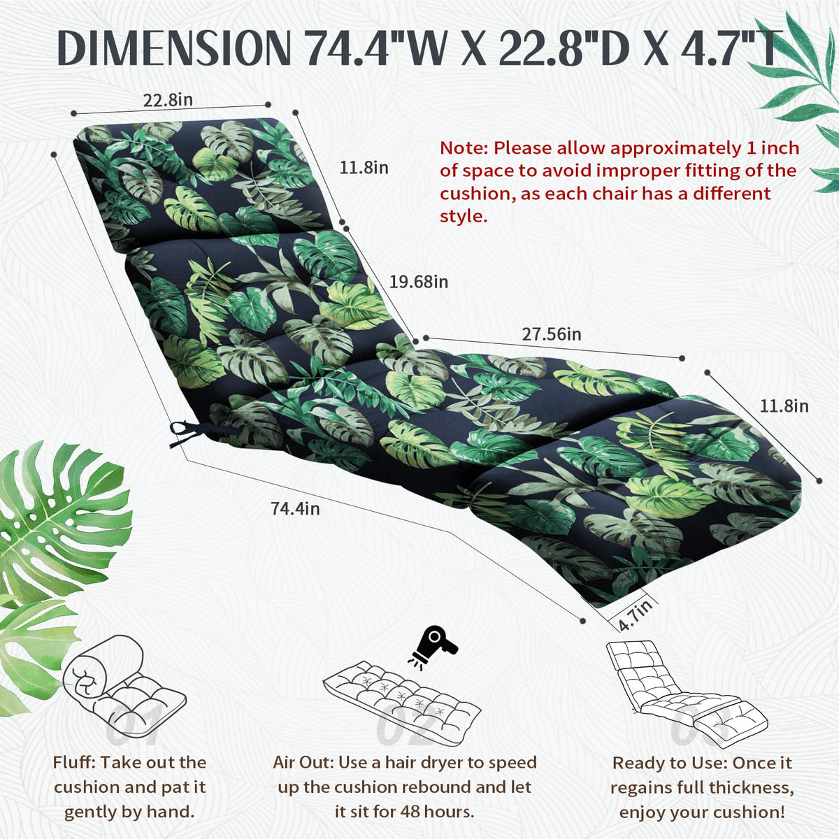 EverPine chaise lounge cushion with ties secures outdoor chairs for stable use.