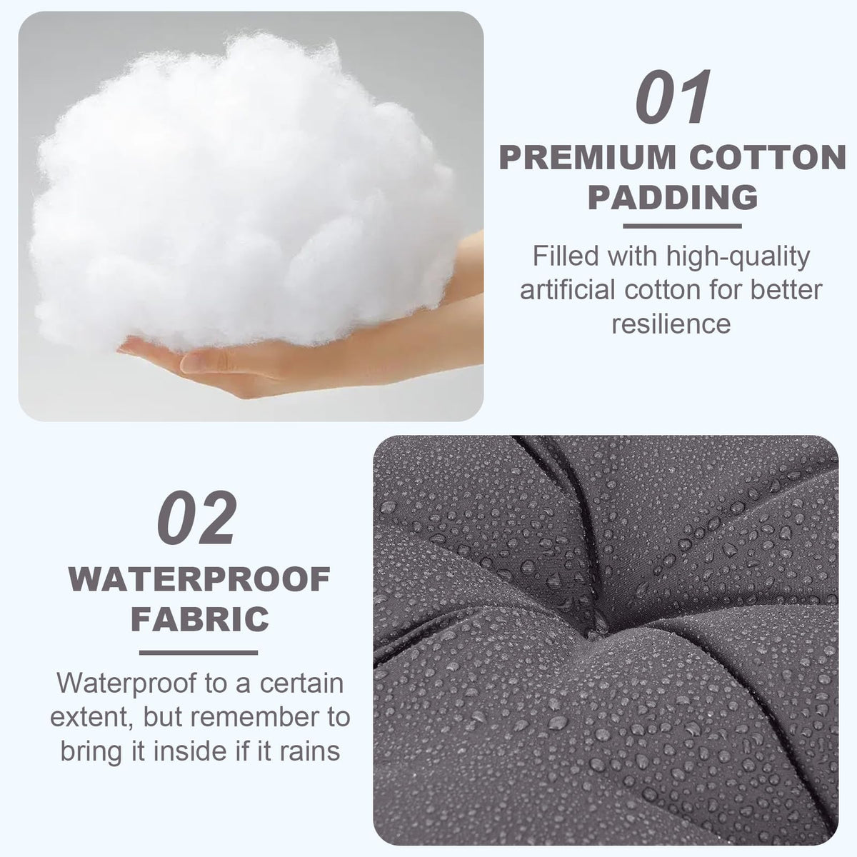 EverPine waterproof fabric helps protect cushions from rain and sun