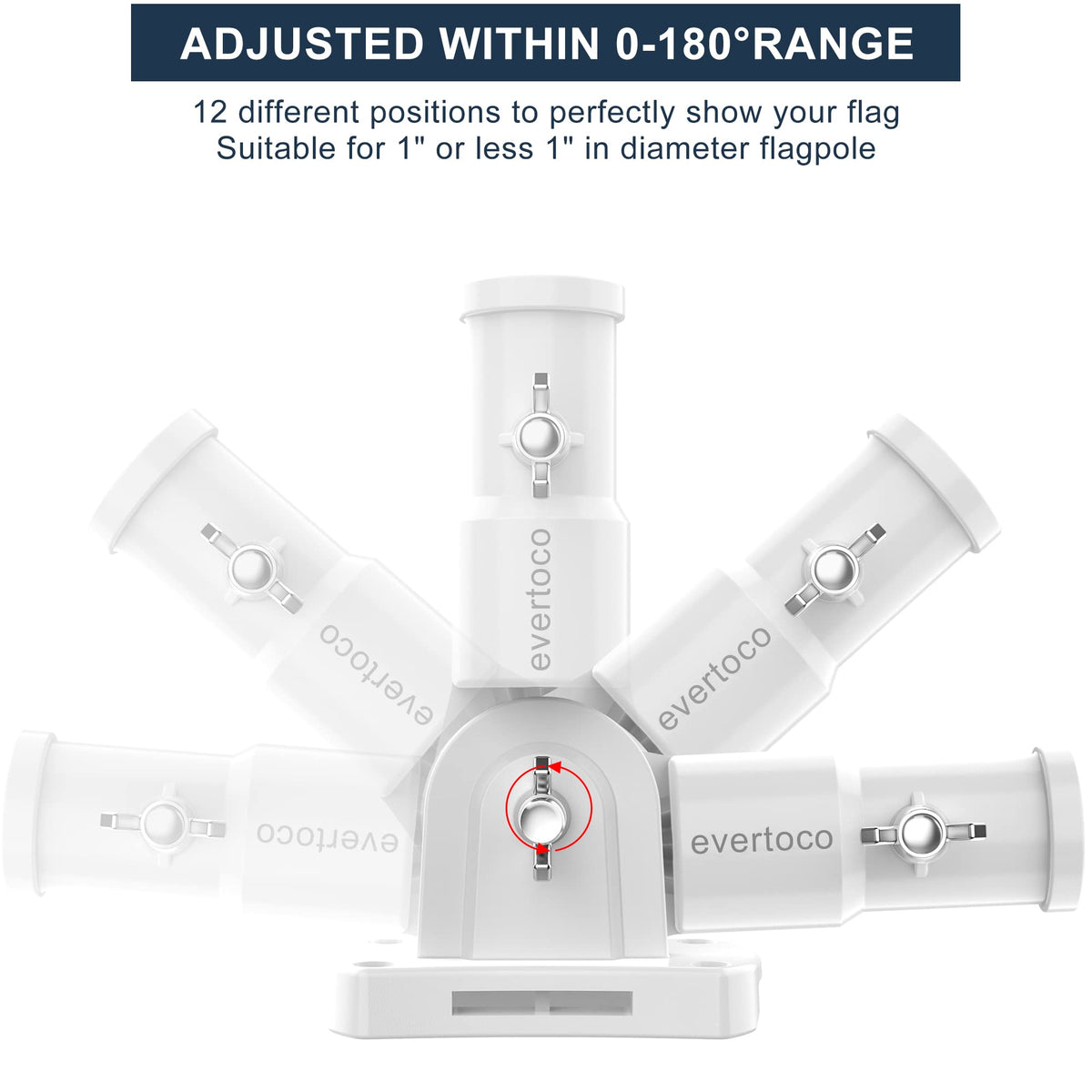 evertoco flag bracket demonstrating 12-angle range for flexible positioning