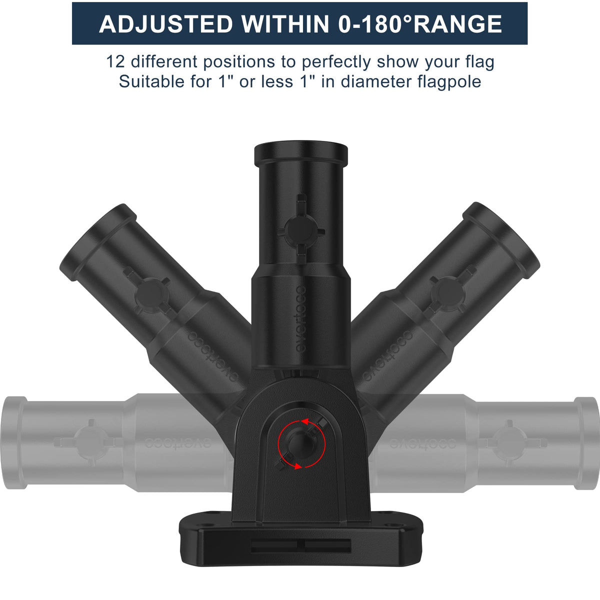 Evertoco flag bracket with 180-degree tilt angle for precise flag display