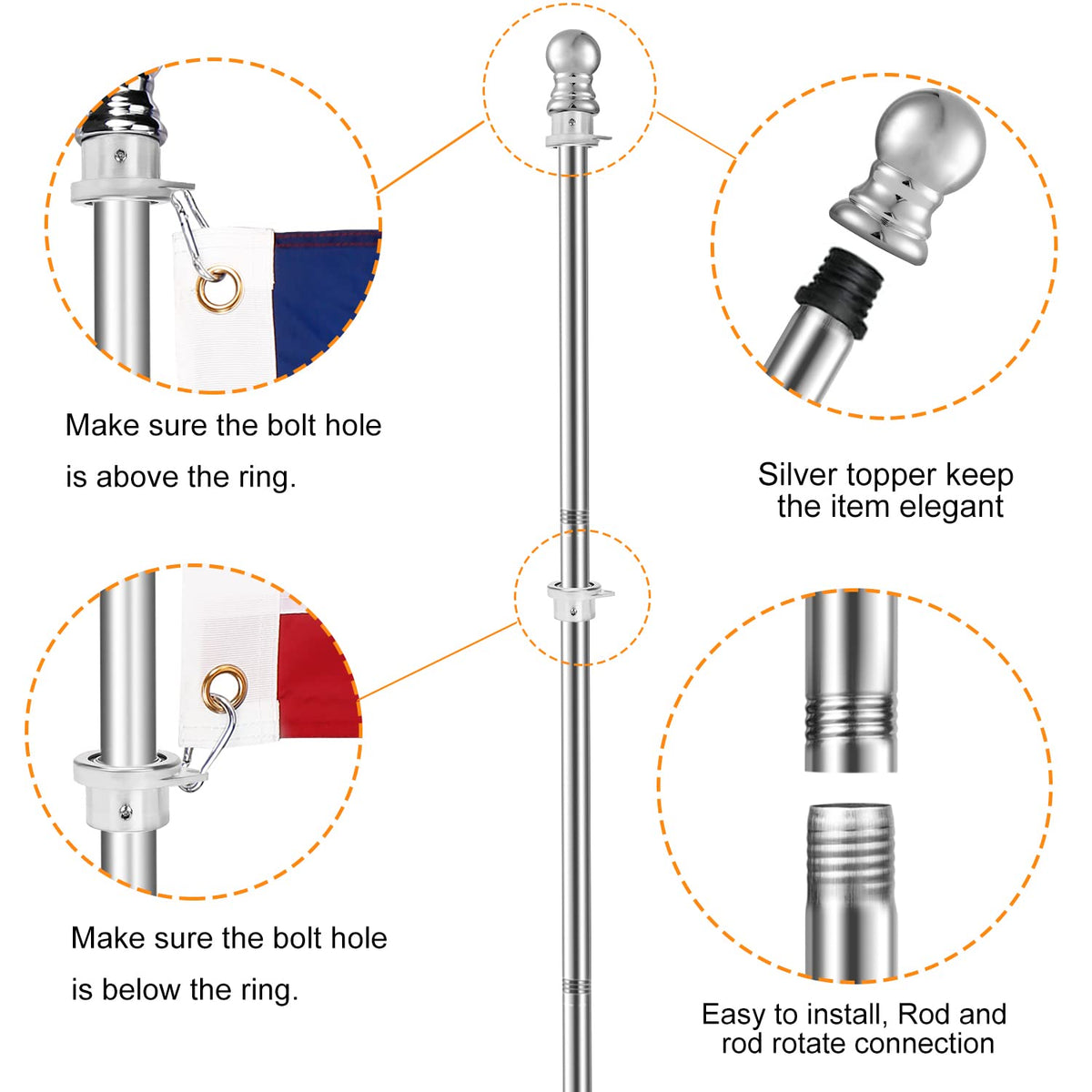 Evertoco easy-assembly flag pole with threaded joints, no professional tools needed.