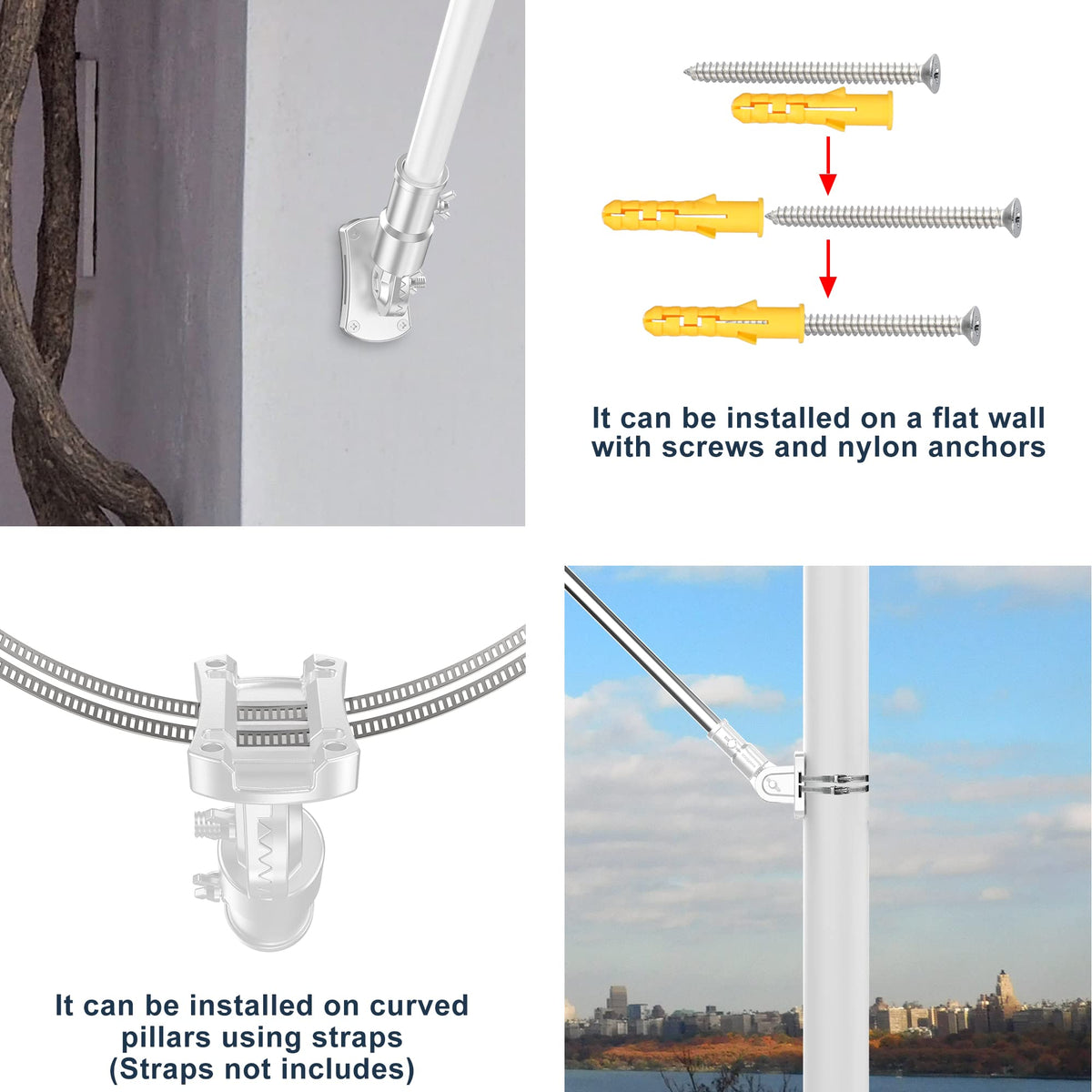 evertoco white outdoor flag bracket showcases rust resistance