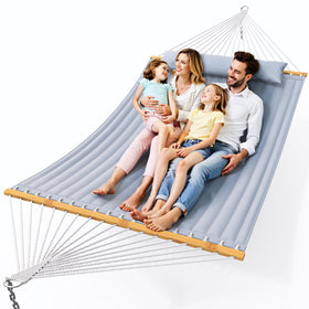 Everyfun double hammock with spreader bars ready for quick setup between trees