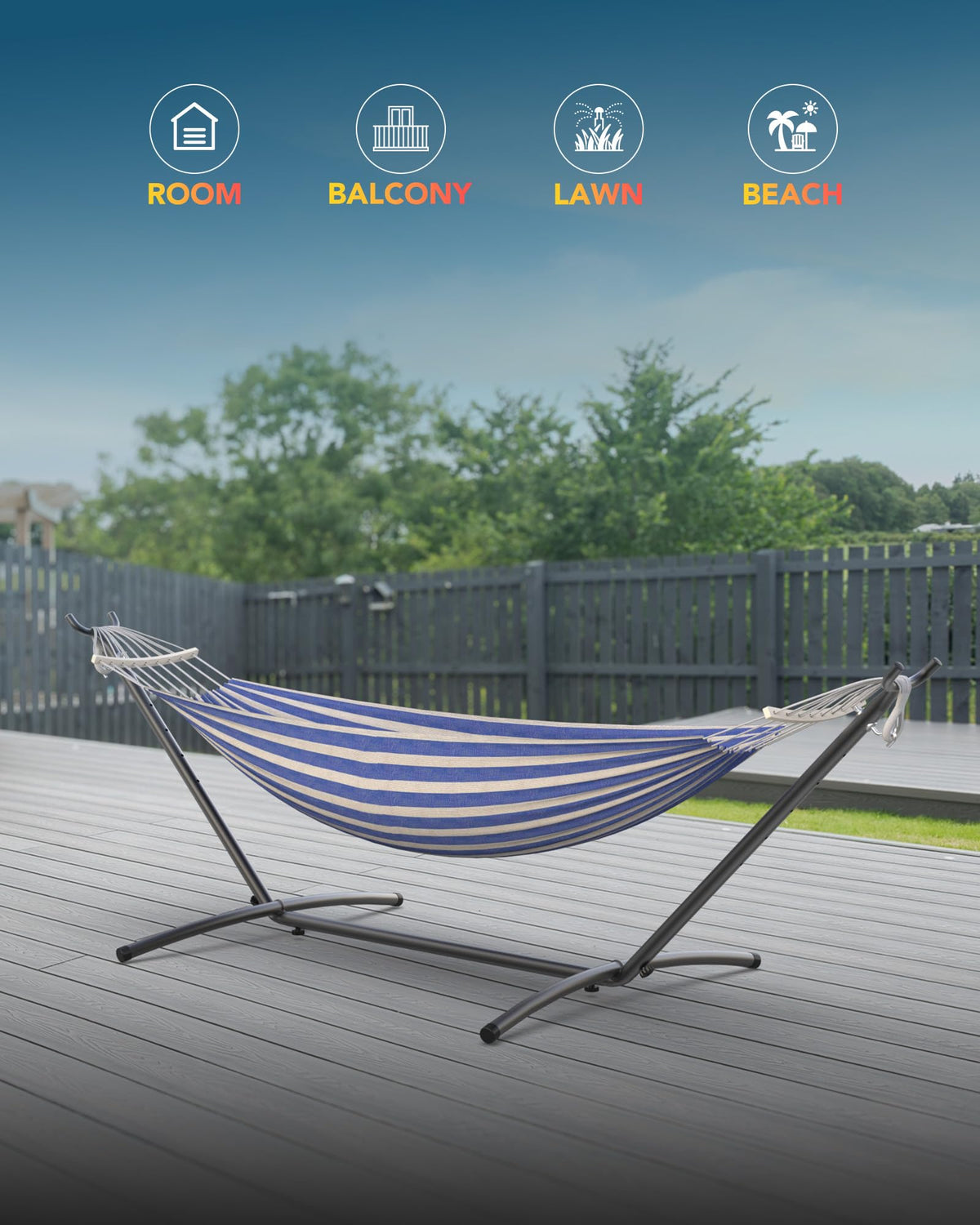 EveryFun heavy-duty steel stand ensuring sturdy outdoor lounging