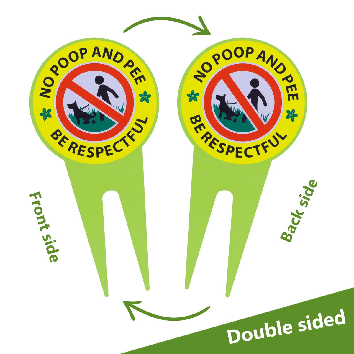 EVIESKENT No Dog Poop Sign 2-Pack close-up rust-resistant aluminum construction