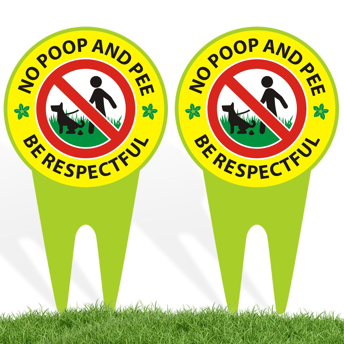 EVIESKENT No Dog Poop Sign 2-Pack front view deters dog walkers from lawns