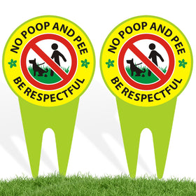 EVIESKENT No Dog Poop Sign 2-Pack front view deters dog walkers from lawns