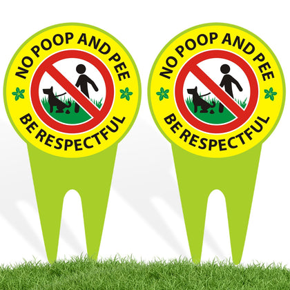 EVIESKENT No Dog Poop Sign 2-Pack front view deters dog walkers from lawns