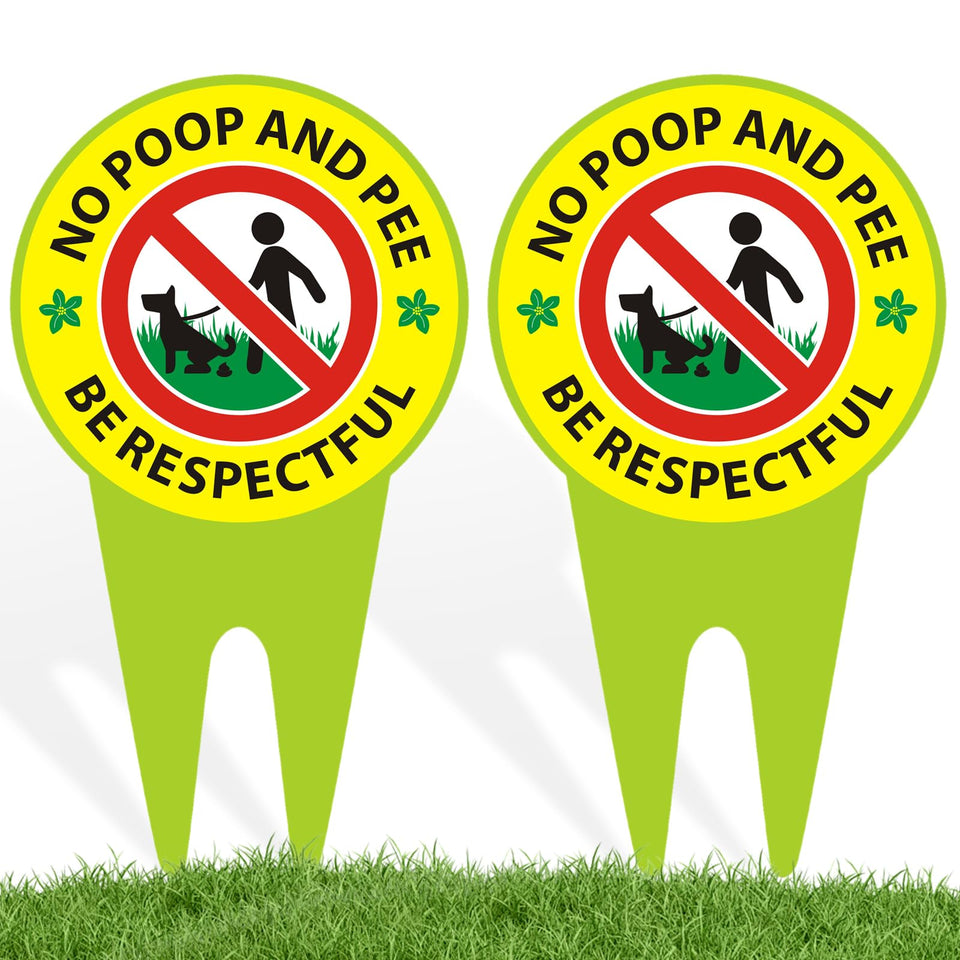 EVIESKENT No Dog Poop Sign 2-Pack front view deters dog walkers from lawns