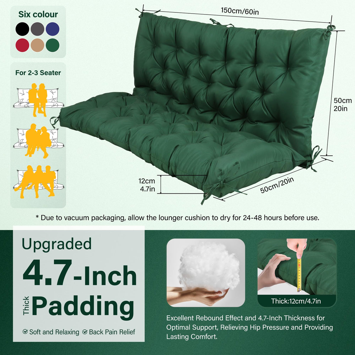 EVJUICION cushion anti-slip ties keep it in place.