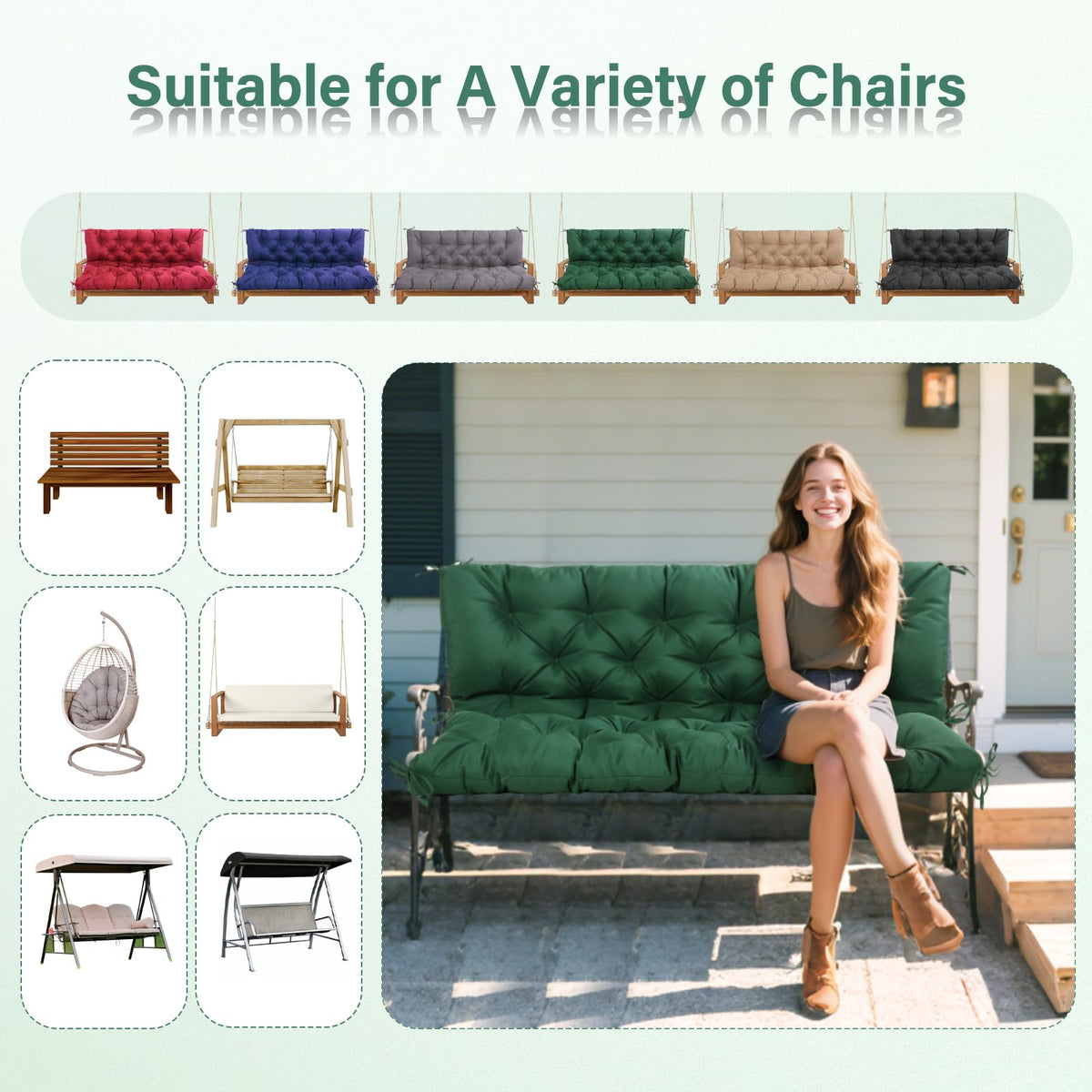 EVJUICION versatile cushion for benches, swings, and indoor use.