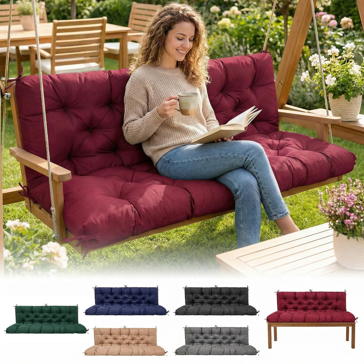 EVJUICION Waterproof Porch Swing Cushion 60 Inch for durable outdoor comfort.
