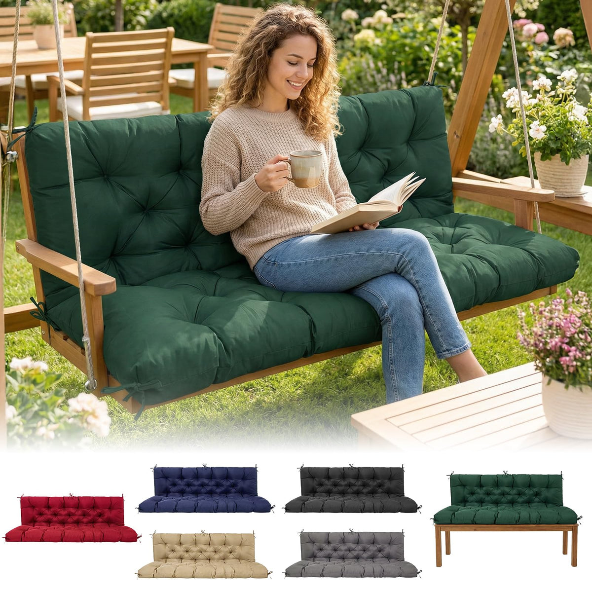 EVJUICION waterproof swing cushion 60-inch for outdoor seating, with durable comfort.