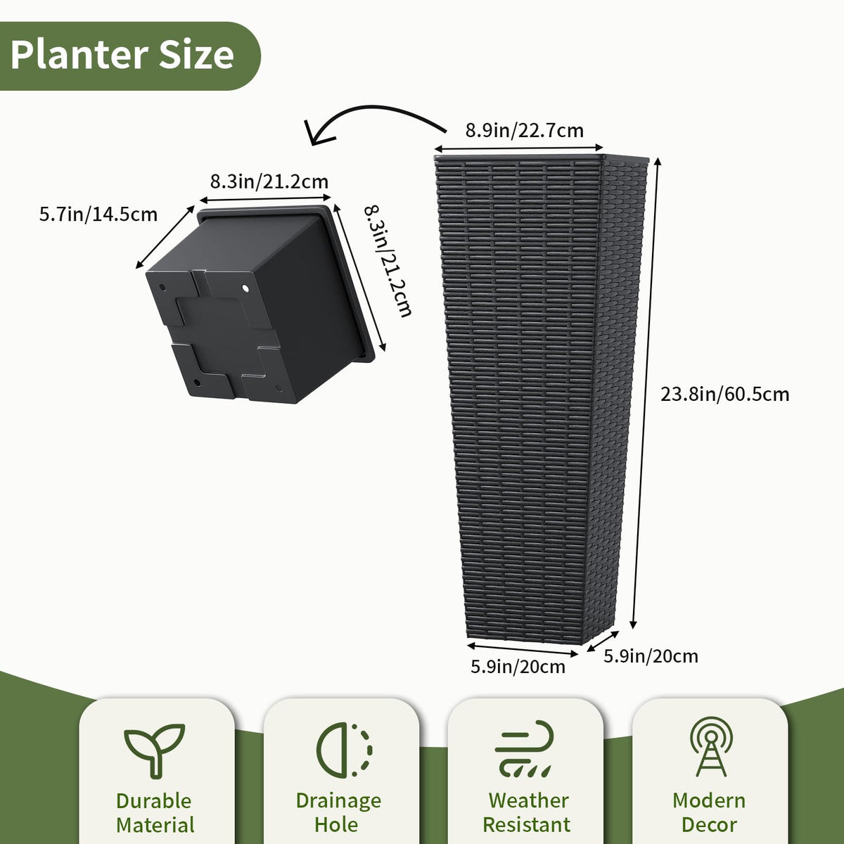 EVLIQUIL removable inner pot for easy soil changes without lifting the outer planter