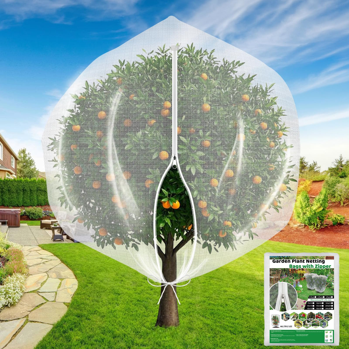 Evoio Bird Netting 8x10ft over fruit trees protects harvest from birds