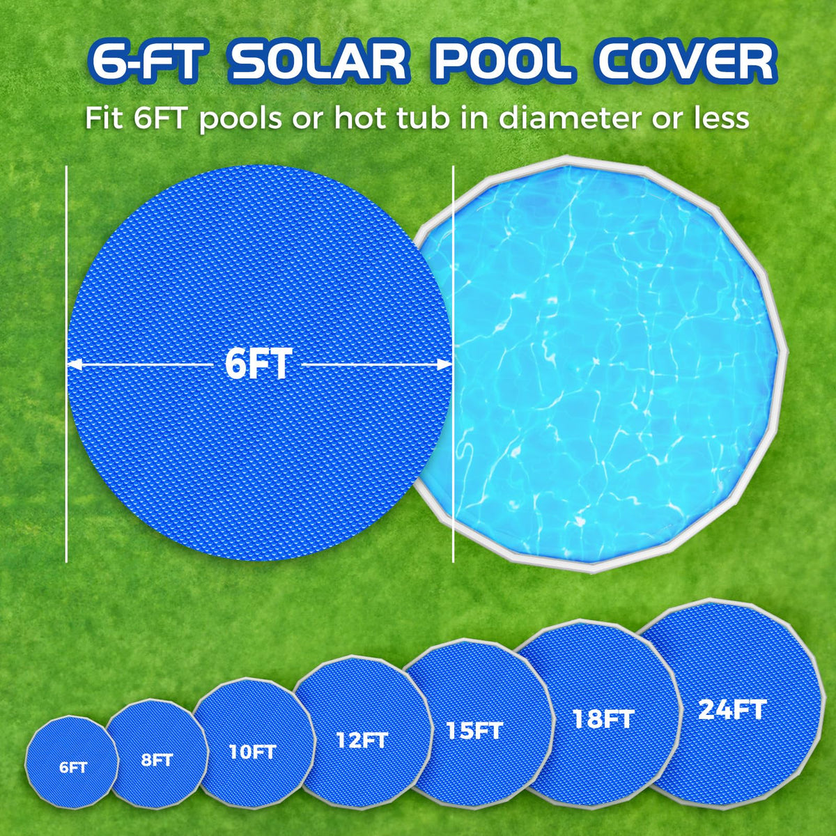 Evoio round pool cover on an above-ground pool acts as a protective blanket.