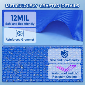 Close-up of Evoio bubble blanket showing sun-absorbing bubbles heating water.