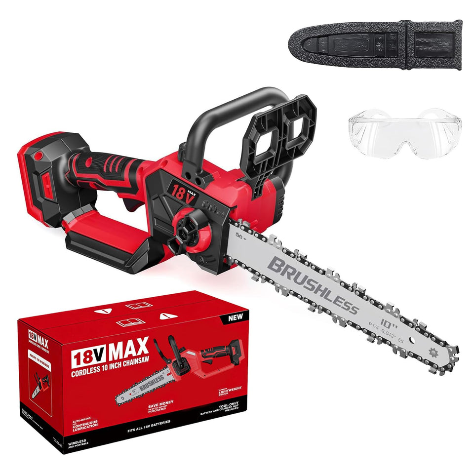 EVOIRON 10-inch cordless chainsaw with Milwaukee compatibility for flexible battery use.