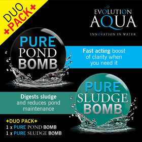 Evolution Aqua Pure duo pack on display showing two complementary pond treatments.
