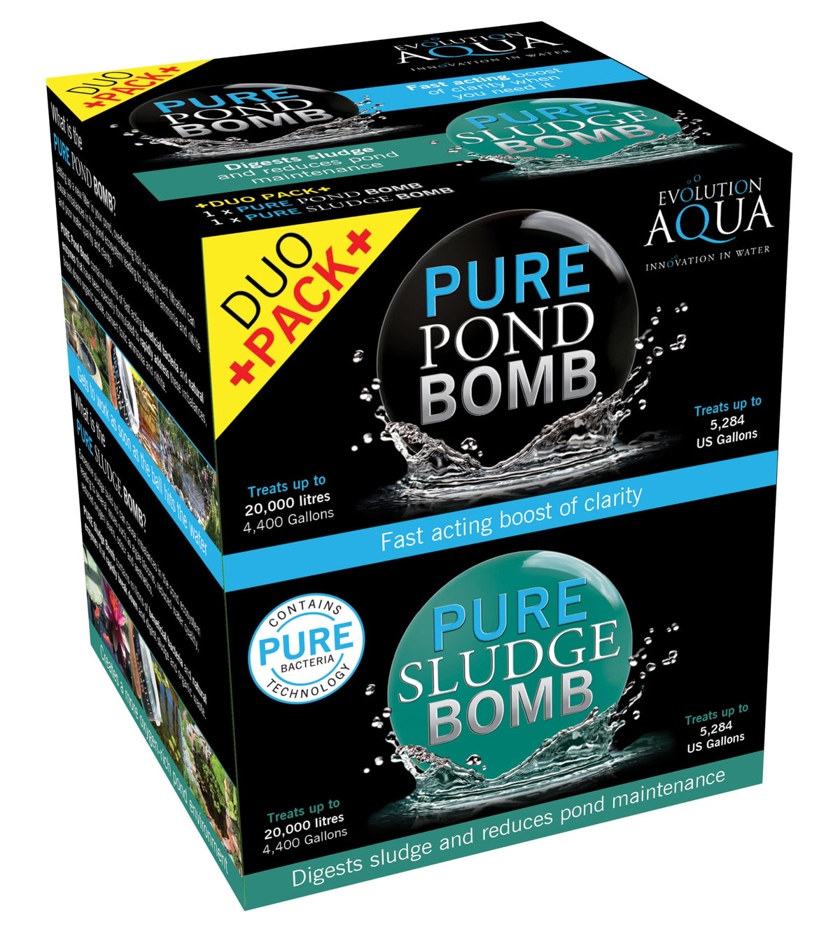 Evolution Aqua Pure Sludge Bomb bottle ready to tackle pond sludge and improve clarity.