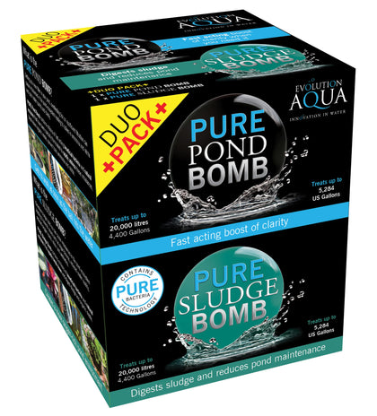 Evolution Aqua Pure Sludge Bomb bottle ready to tackle pond sludge and improve clarity.
