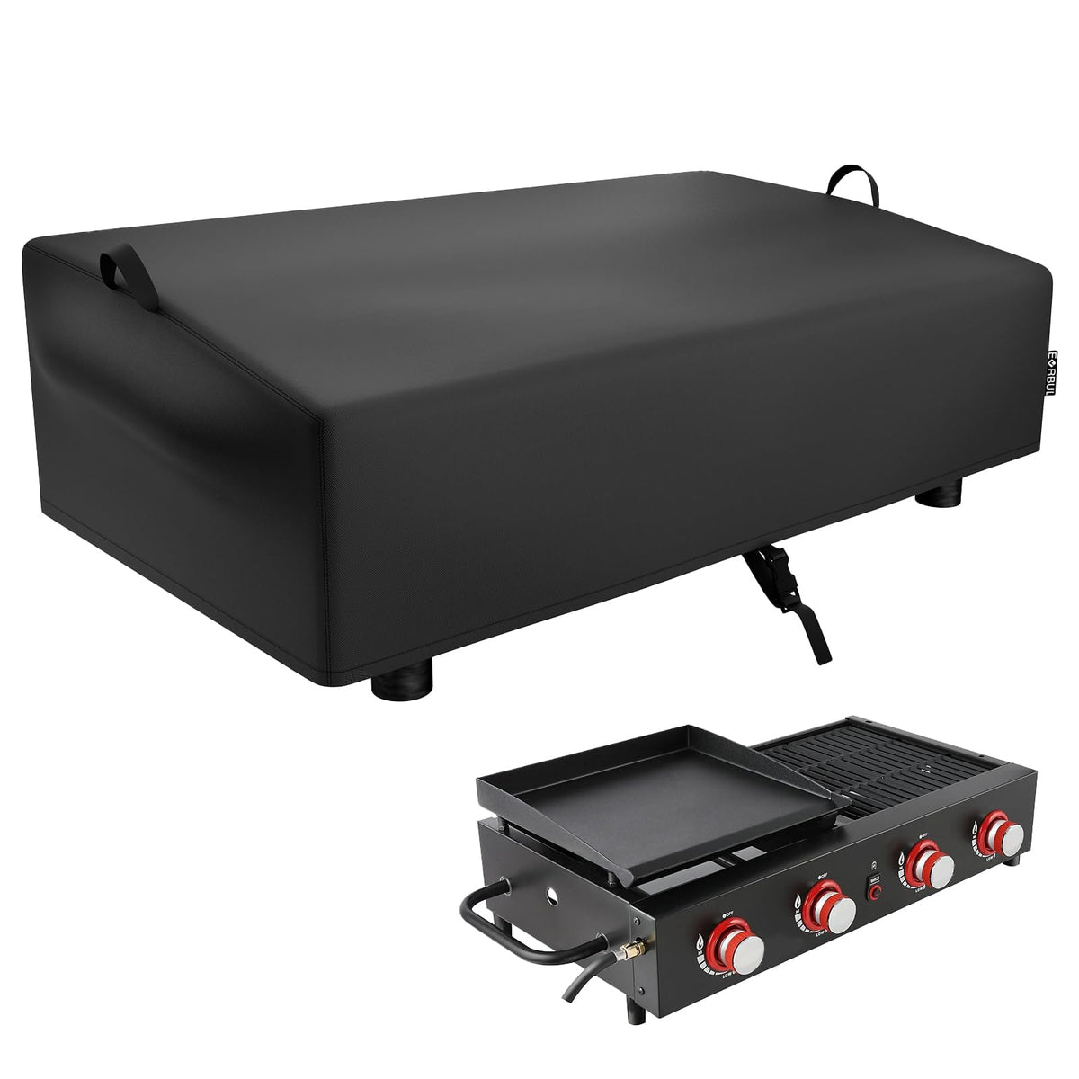 EVRBUL 600D grill cover on a Royal Gourmet setup provides weatherproof protection.