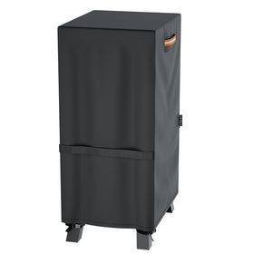 EVRBUL black smoker cover shown on patio protects against outdoor weather