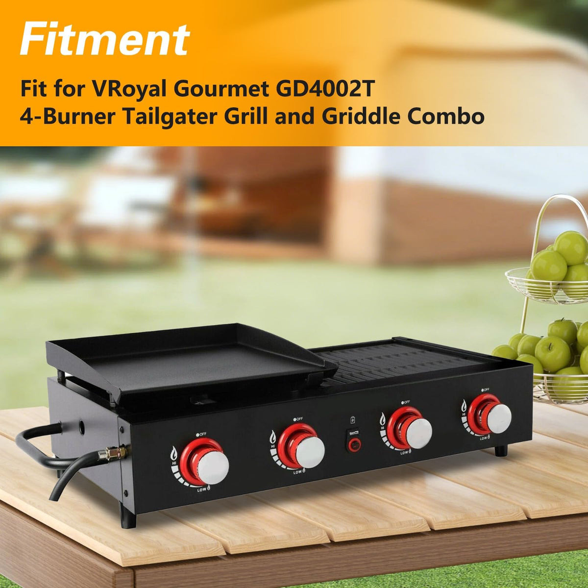 Fitment focus shows GD4002T compatibility with similar portable grills.