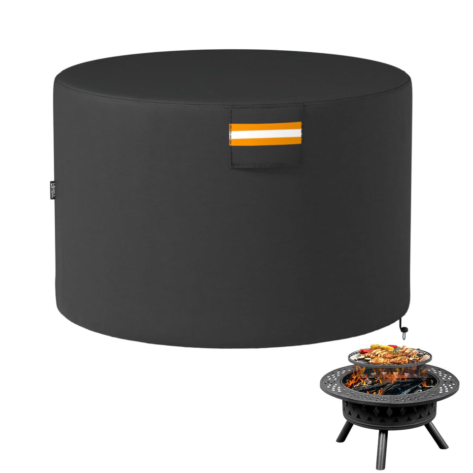 EVRBUL Round Fire Pit Cover 38-Inch shields against sun and rain.