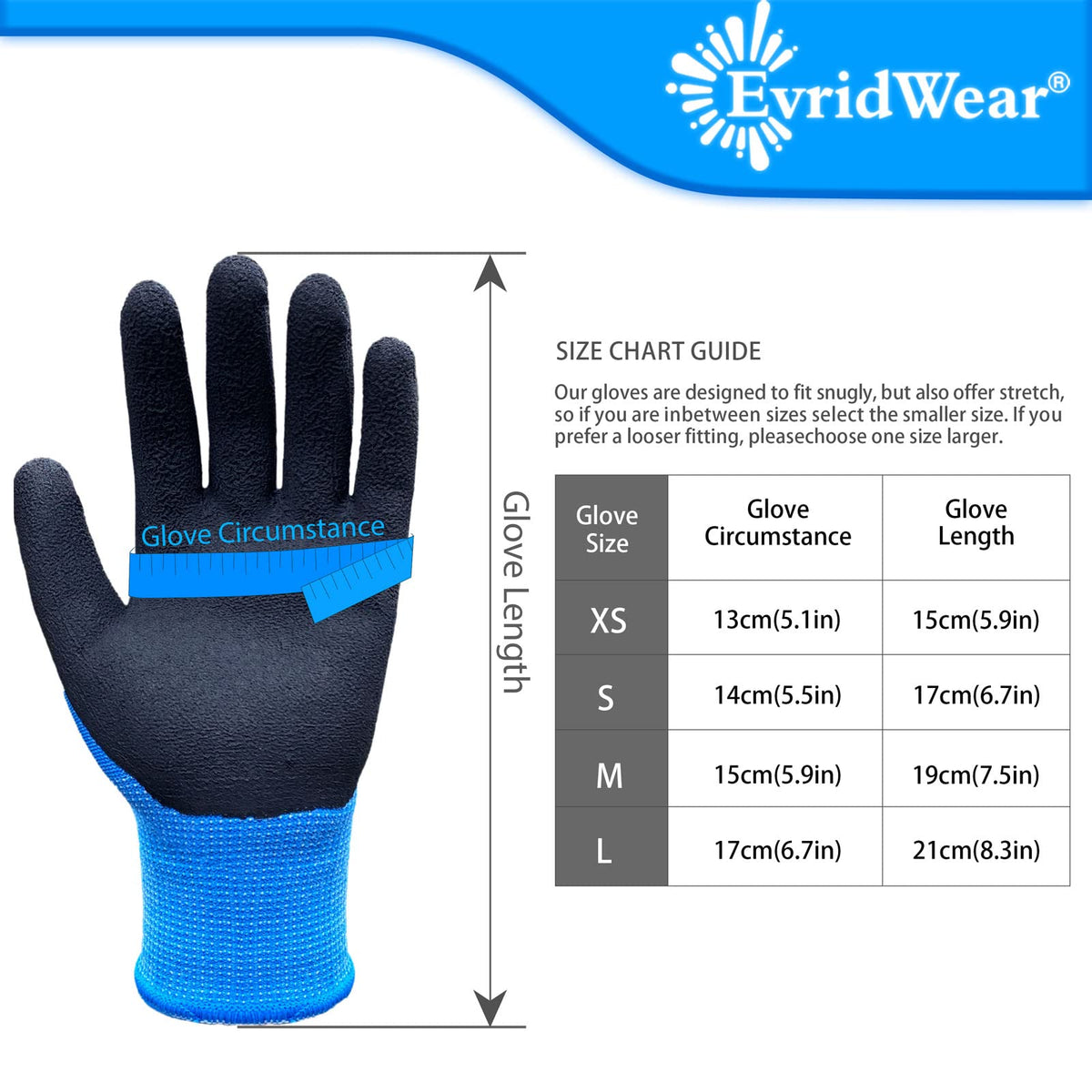 Evridwear blue elastic cuff closeup showing snug fit on hand