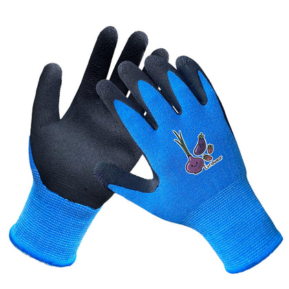 Evridwear kids gardening gloves blue front view with breathable fabric