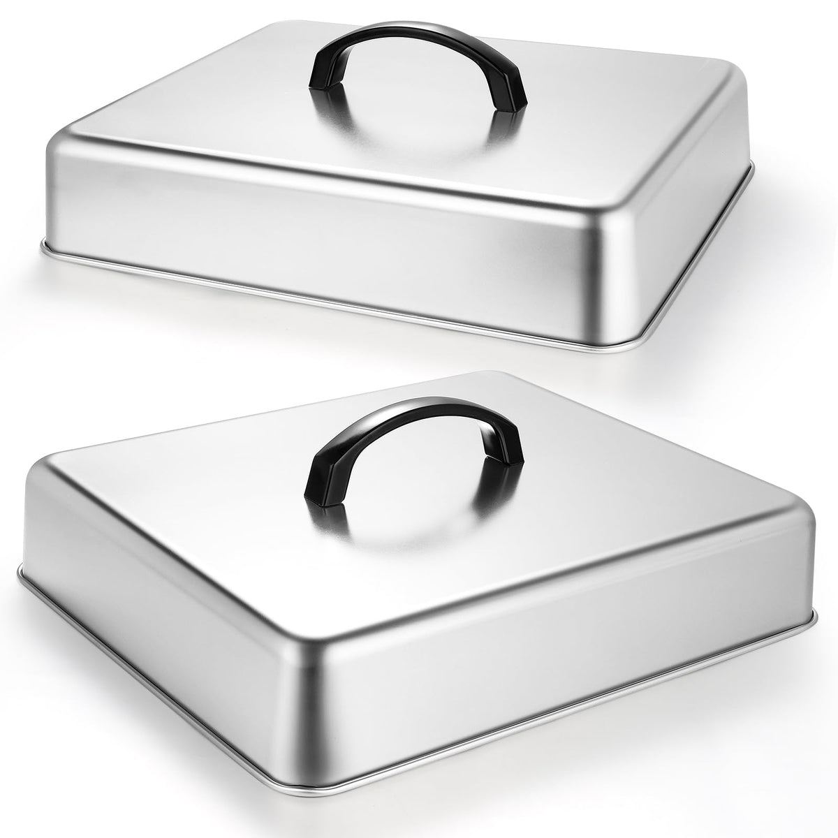 EWFEN rectangular stainless steel basting cover keeps foods warm and reduces splatter.