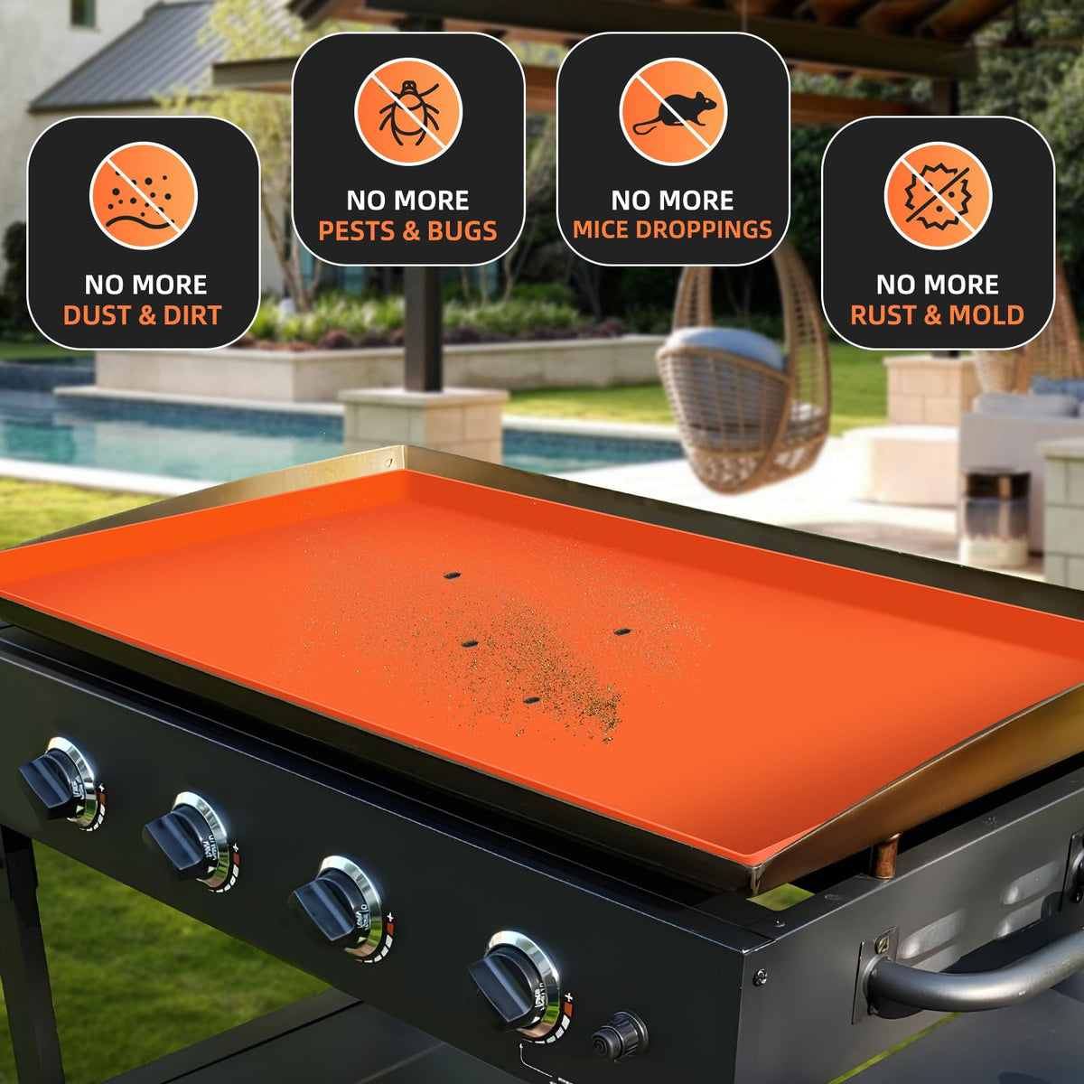 EWFEN griddle mat blocks rust and keeps grime away from the grill.