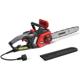 EWORK 16-inch corded chainsaw cutting wood with steady power