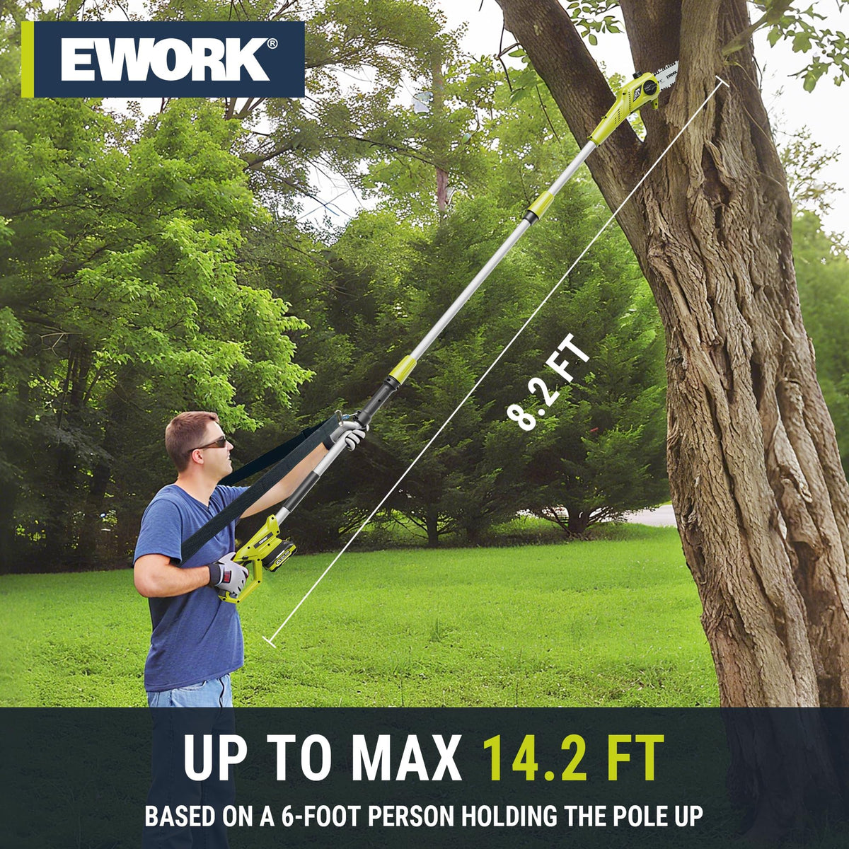 EWORK cordless extension pole extends reach up to 14 ft for hard-to-reach limbs