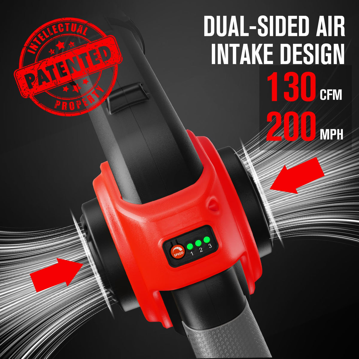 EWORK leaf blower with double-side air inlet for efficient airflow performance.