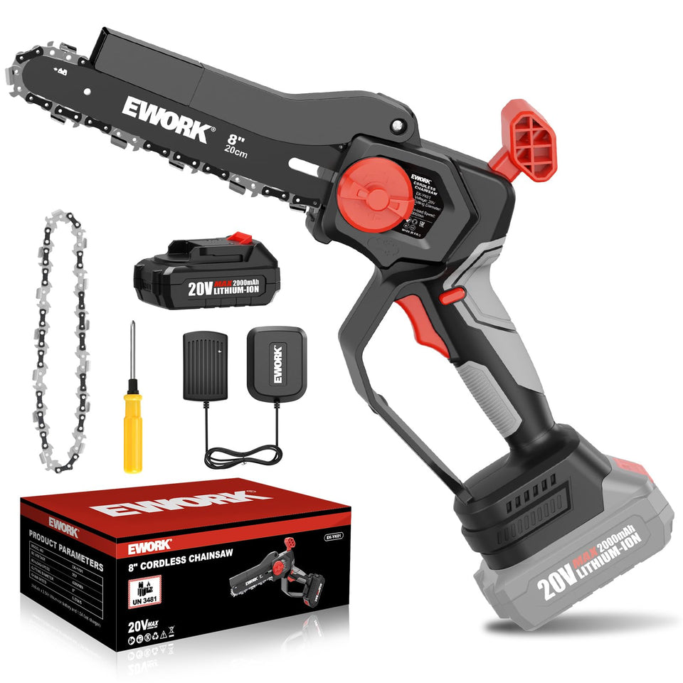 EWORK mini chainsaw 8-inch bar cutting for pruning and wood tasks