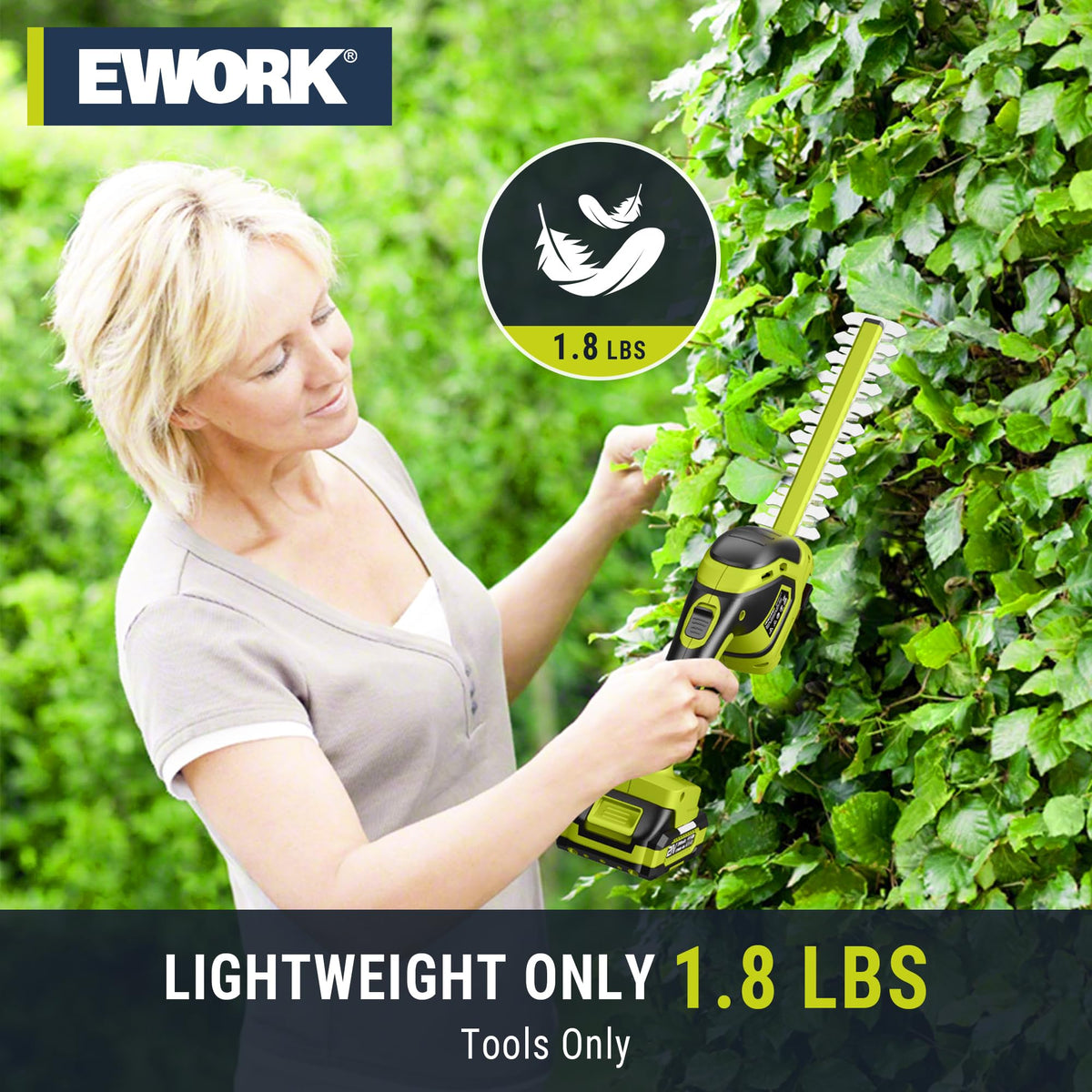 EWORK 2-in-1 bundle includes trimmer blades, battery, charger, and manual